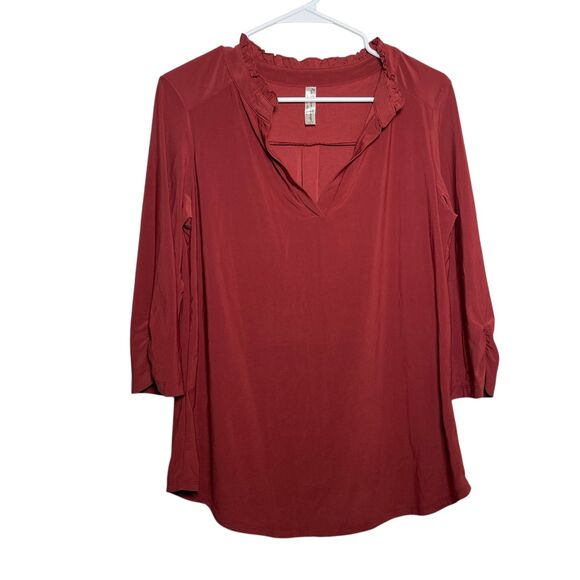 Perseption Concept Blouse Women's Large V-Neck 3/4 Sleeve Career Ruched Top - Picture 1 of 11